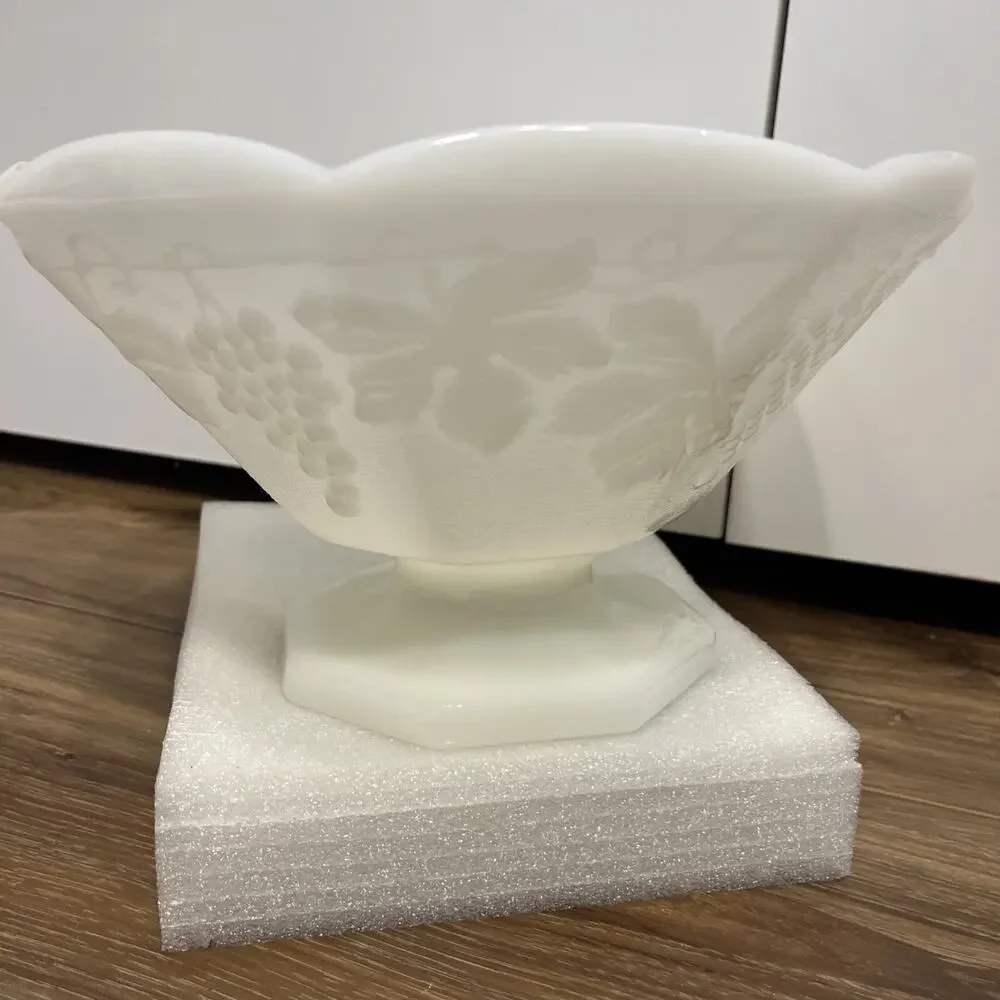 Vintage Anchor Hocking Milk Glass Large Footed Serving Bowl mid century  1950s